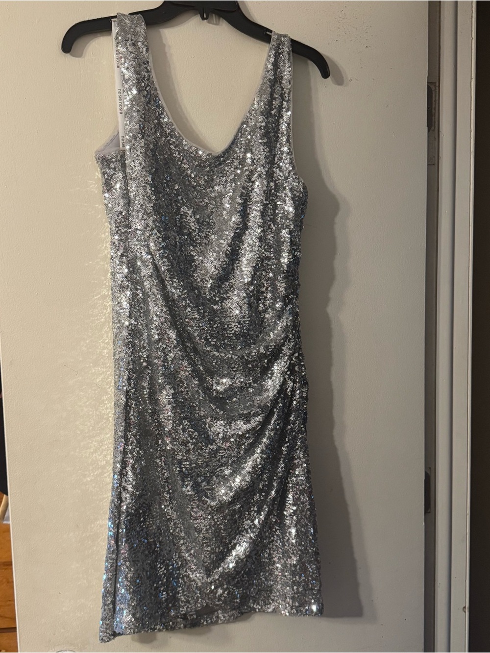 Bisou Bisou Silver Sequin Scoop Neck Mini Dress